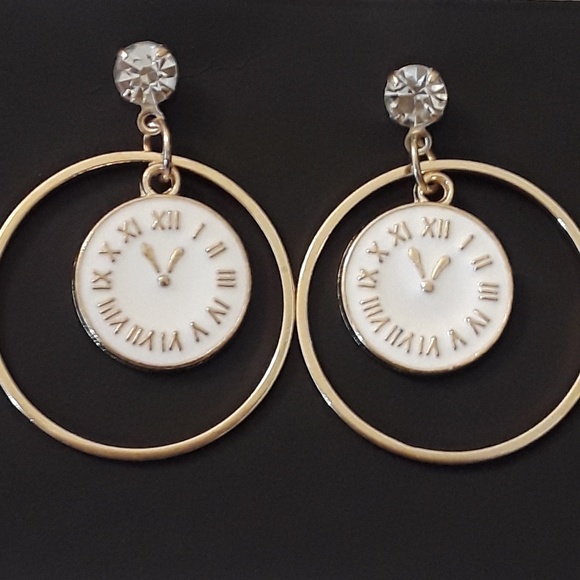 3 for $15 Nwot clock goldtone earrings gift enamel - Picture 3 of 3